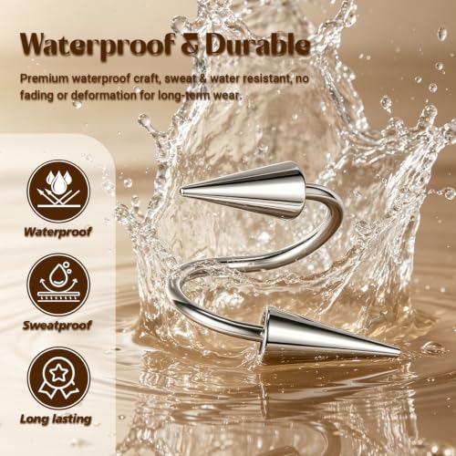 Spike Nose Rings Spiral Lip Rings Stainless Steel Black Long Spike Earrings | Cartilage Helix Piercing Punk Spike Lower Labret Studs Piercing Jewelry - color: Bar Length:10mm