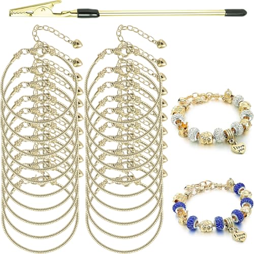 20 Pcs Gold Snake Chain Charm Bracelet Chain with Bracelet Helper Adjustable Snake Charm Bracelet with Heart Lobster Clasp Extender Chain DIY Bracelet Chains for Women Gifts Jewelry Making Supplies - color: 20Pcs 6.3 Inch Gold Bracelet