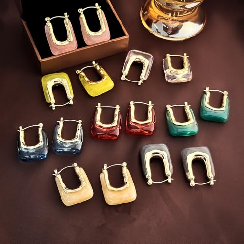 Chunky Acrylic Hoop Earrings Resin Geometric U Shape Hoop Earring Trendy Jewelry Gifts for Women - color: Transparent
