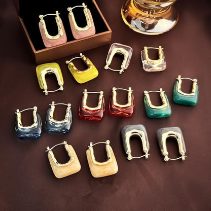 Chunky Acrylic Hoop Earrings Resin Geometric U Shape Hoop Earring Trendy Jewelry Gifts for Women - color: Gray