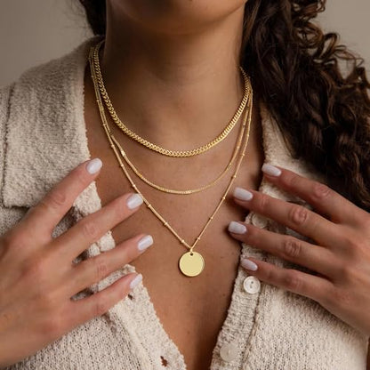M MOOHAM Layered Gold Necklaces Stack for Women No Tarnish | 14K Gold Plated, Stackable Pendant Necklace Set, Snake Rope Cuban Paperclip Chain, CZ Coin Pendant, Dainty Jewelry Gifts - color: 3 Layered Cuban Thin Dot Coin Pendant-Gold