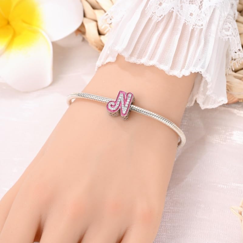 925 Sterling Silver Letter Charms Fits Pandora Bracelets Alphabet AZ Bead Charm for Bracelets Necklace with 5A Cubic Zirconia for Women Birthday Ceremony DIY Jewelry Gift - style: N