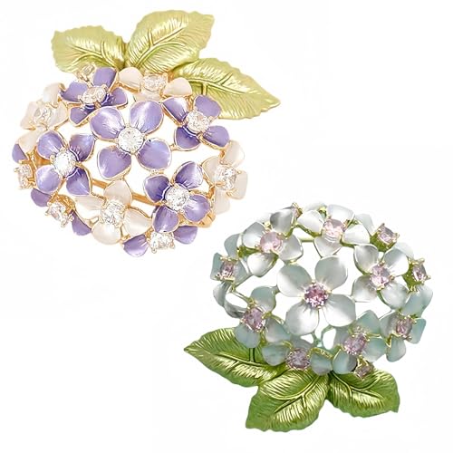 Vintage Floral Brooch Pin for Women Sparkling Rhinestone & Crystal Pearl Boutonniere Jewelry Handcrafted Dress Brooches Pins for Suit, Dress, Hat, Bag, Scarf - color: Purple Silver Hydrangea 2PCS