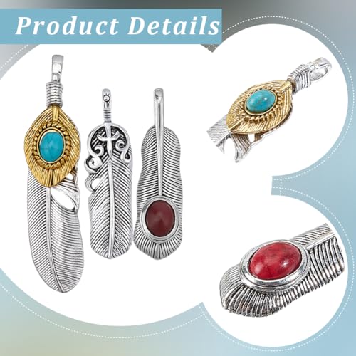 GORGECRAFT 6Pcs 3 Styles Silver Turquoise Bead Feather Charm Bulk Metal Alloy Pendant Dangles Native American Bohemian Wing Plumage Charms with for Jewelry Making Earring Necklace DIY Craft - style: Style 3
