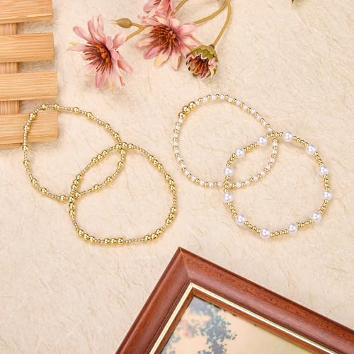 Ornaland Pearl Bracelets for Women Gold Beaded Bracelets Stackable Bracelets Set Stretch Summer Beach Jewelry for Women - style: Style B-4pcs