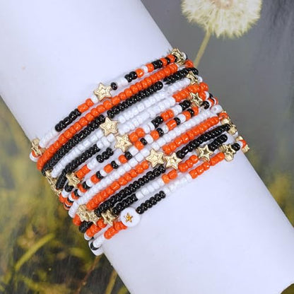 Ardorchid Halloween Bracelets for Women Pumpkin Ghost Steleton Bat Skull Beaded Stackable Stretchy Bracelet Rugby Thanksgiving Christmas Heishi Bracelets - color: Halloween Bracelet -7