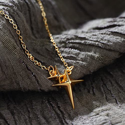 MTMY Gold Moon Pendant Necklace for Women,14K Gold Plated Dainty Chain Crescent Moon Sun Star Necklace Jewelry - style: shining star