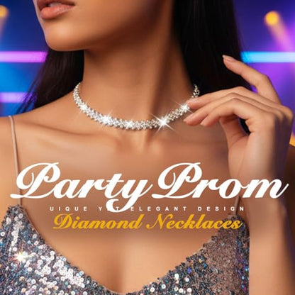 JEAIRTS Rhinestone Choker Necklace Silver Diamond Chain Jewerly for Women | Sparkly Multi-row Crystal Chokers Women's Wedding Prom Formal Jewelry Accessories - color: Silver