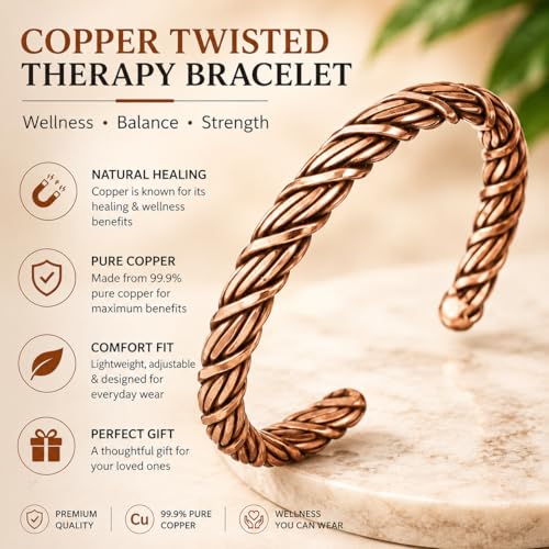 Pure Copper Cuff Bangle Bracelet 100% Solid, Raw & Uncoated Handmade Bracelets Jewelry Cuff Gift Bangle for Women & Men - color: Copper Cb-112