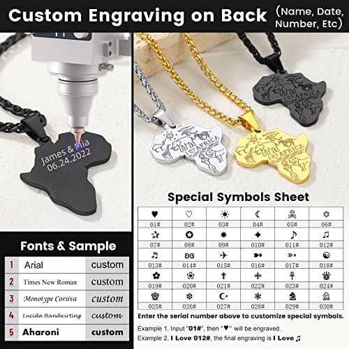 GOLDCHIC JEWELRY Africa Map Necklace for Men, Stainless Steel African Tribal/Egyptian Eye of Horus/I LOVE AFRICA/Elephant Map Hiphop Jewelry Unisex with 22'+2'Adjustable Chain - color: Animals - Black, style: Personalised Engraving