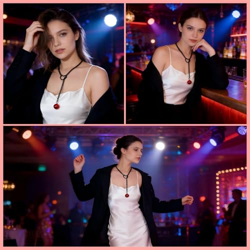 Slip Chain Choker for Women Handmade Black Stainless Steel Cuban Chain Chunky Moon Bat Raven Skull Pendant Gothic Punk Rock Collar Adjustable Lariat Y Necklace for Men - style: Red bell