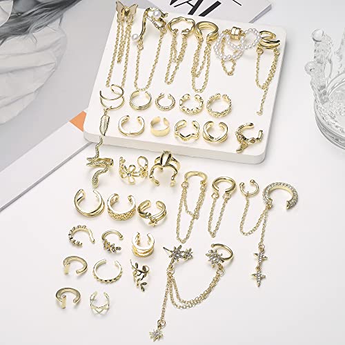 Florideco Ear Cuff Earrings Set for Women Adjustable Fake Earring Cuffs Non Piercing Earring Set Ear Jewelry Set - color: Gold Tone