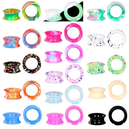 Xpircn 30Pcs Silicone Ear Gauges Flexible Ear Tunnels Plugs Stretchers Expander Double Flared Flesh Ear Piercing Jewelry for Women Men - style: Mixed Color:5/8"(16mm)