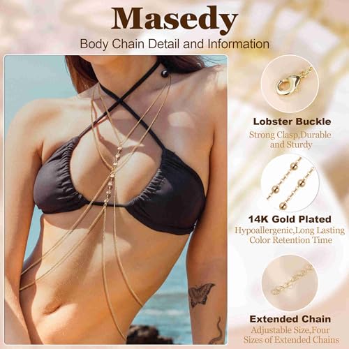 14K Gold Sexy Body Chains for Women Necklace Layered Bikini Bra Chain Crossover Belly Chain Rhinestone Summer Chest Chain Beach Prom Nightclub Body Chain Jewelry - style: Gold E