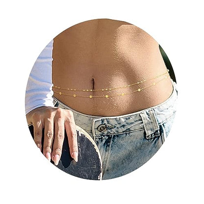 Jovivi 4 Pcs 18K Gold Plated Body Chains for Women,Adjustable Belly Chains for Waist,Multilayer Summer Beach Bikini Waist Beads Body Chains Jewelry for Women