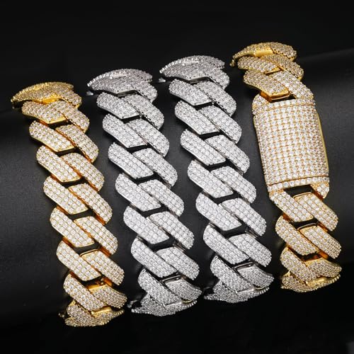 Ucciyo 30MM/25MM Cuban Link Chain for Men, Luxury Iced Out Diamond Chain | Luxurious Diamond-Simulated, Large Miami Cuban Style, 18K Gold Plated - color: Gold-18MM, size: 7.5 Inch
