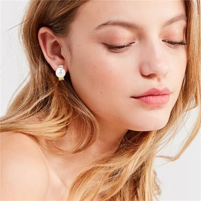Pearl Clip on Earrings for Women Freshwater Baroque Pearl Dangle Drop Earrings Non Pierced 14K Gold Plated Oval Earrings White Imitation Pearl Earrings Fashion Wedding Minimalist Jewelry
