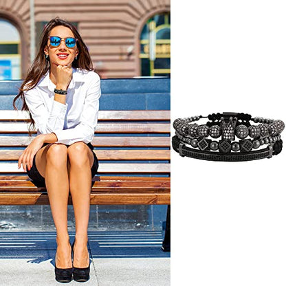Mens Bracelet Beaded Bracelets Micro Pave Zircon Bracelets for Men Women Bracelets for Men Stainless Steel Cuff Bangle - color: H-black