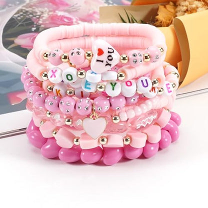 Twinfree Bohemia Beaded Bracelet for Women, Polymer Clay Stretch Bracelets - color: color 56
