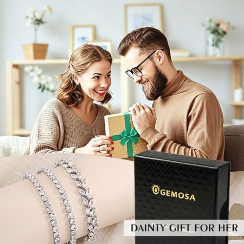 GEMOSA 3 Pcs Tennis Bracelets for Women Silver Gold Bule CZ Braclet Set | Marquise Cubic Zirconia CZ Diamond, Dainty Adjustable Silver Gold Bule Bracelets, for Women Brides, Stackable Fashion Jewelry - color: White