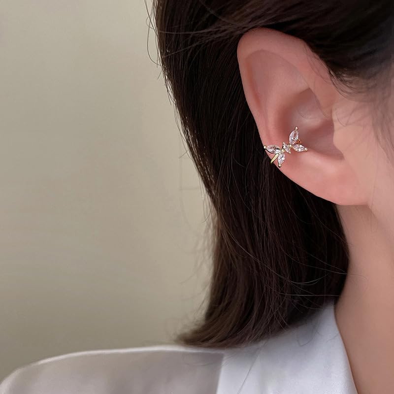 Ear Cuffs Earrings for Women Non Piercing Cartilage Cuff Wrap Clip on Earrings Trendy Pearl Rhinestone Tassel Chain Earrings Jewelry for Women - color: Butterfly Ear Cuff
