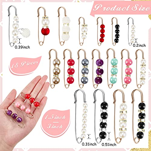 Hicarer 18 Pcs Pearl Safety Pin Brooches for Women Decorative Safety Pins for Clothing Sweater Shawl Clips Pant Waist Tightener Cardigan Collar Clips(Bright Style) - style: Bright Style