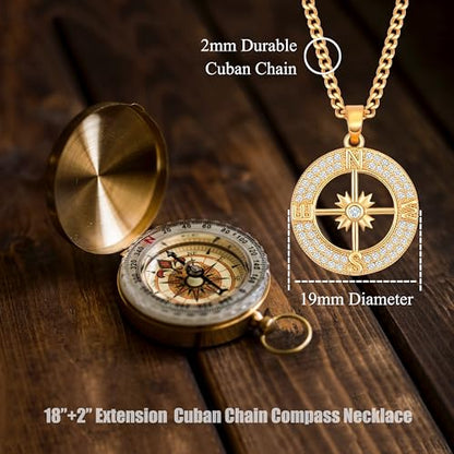18k Gold Plated Chain Link Necklace for Women, Baroque Pearl/Compass Pendant Necklace - color: Compass