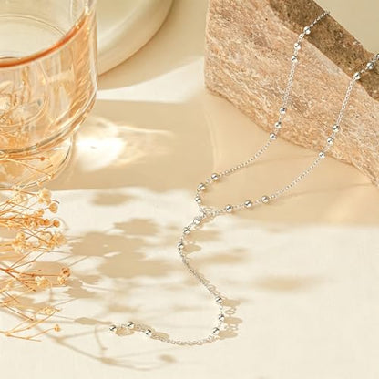 14K Gold Plated Layered Lariat Necklace for Women - Waterproof Non-Tarnish Dainty Gold Chain Necklace, Long Boho Statement Jewelry for Wedding, Prom, Summer Vacation Gifts - color: Beads Y Necklace-Silver