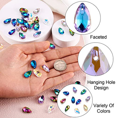 PH PandaHall Pandhall 100Pcs Crystal Teardrop Glass Beads Faceted Teardrop Beads Tear Drop Hanging Pendants for Women Necklace Bracelet Earring Jewelry Making