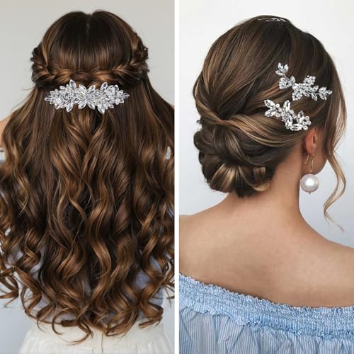 4 Pieces Rhinestone Hair Clips Leaf Wedding Hair Pins Crystal Bobby Pins Silver Bridal Hairpin Barrette for Brides Bridesmaids Flower Girls - color: Silver
