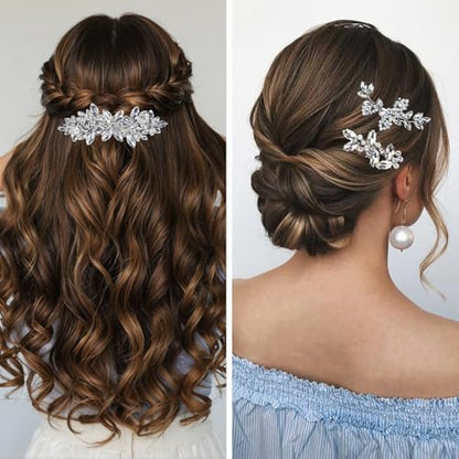 4 Pieces Rhinestone Hair Clips Leaf Wedding Hair Pins Crystal Bobby Pins Silver Bridal Hairpin Barrette for Brides Bridesmaids Flower Girls - color: Silver