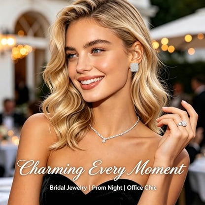 18K Gold Plated Chunky Square & Round Cubic Zirconia Stud Earrings for Women, Hypoallergenic 925 Silver Post Simulated Diamond Wedding Prom Party Bridesmaid Daily Fine Jewelry Gift for Mom Wife Friend - color: EA355-Square-Silver