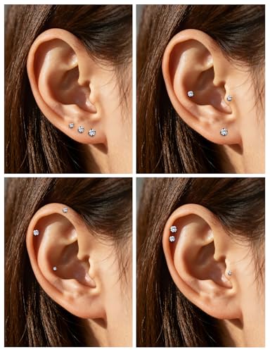 18G 16G Internal Thread Flat Back Nose Stud Earrings Surgical Steel Conch Tragus Cartilage Medusa Monroe Labret Lip Rings Piercing Jewelry for Women Men CZ Silver Black Gold Hypoallergenic - color: Black, size: 16g