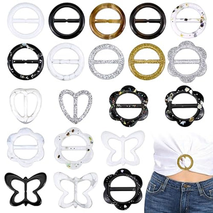 Hysagtek 20Pcs T Shirt Clips Shirt Ties Plastic Scarf Rings for Silk Scarf T-Shirt for Women Ladies Girls 80's Party Accessories with Assorted Shapes (1.18 inches)