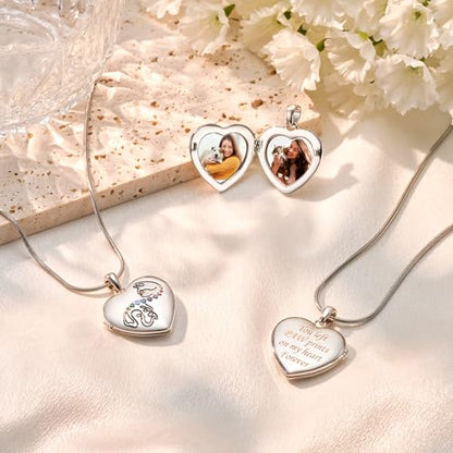 Fanery Sue Personalized Pet Locket Picture Necklace,Dog Cat Memory Gift | Custom Engraved Heart Photo Lockets Necklaces,Dog Cat Sympathy Memorial Jewelry for Women Men - color: Sliver, style: Cat & Dog