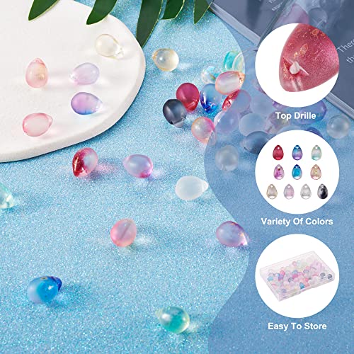 Cheriswelry 80pcs 14mm Two Tone Teardrop Glass Beads - Top Drilled Water Drop Glass Beads Charms for DIY Bracelets, Earrings & Necklace Making - color: Mixed Color*16