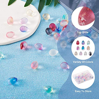 Cheriswelry 80pcs 14mm Two Tone Teardrop Glass Beads - Top Drilled Water Drop Glass Beads Charms for DIY Bracelets, Earrings & Necklace Making - color: Mixed Color*16