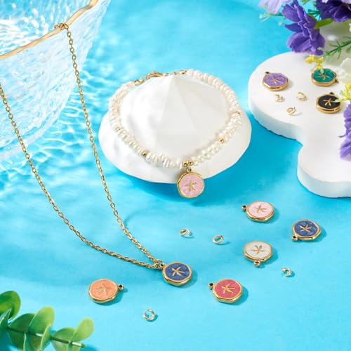 8Pcs Colorful Starfish Enamel Charms Ocean Animal Starfish Charms Stainless Steel Pendant with Jump Rings Golden for DIY Jewelry Making Necklace Bracelet Keychain - color: Starfish