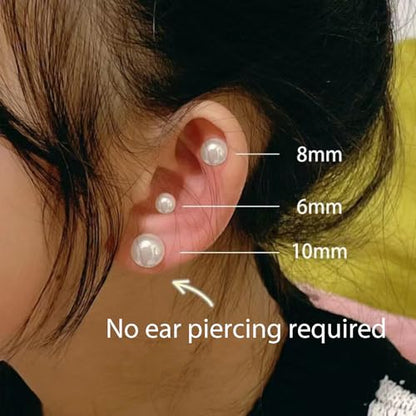Pearl Clip Earrings No Piercing Needed Comfortable Faux Pearl Earring Studs for Women, 6mm/8mm/10mm Freshwater Pearl Clip Earrings for Women - color: 8mm