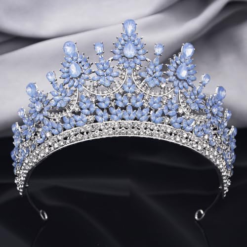 Crowns and Tiaras Jewelry Set for Women.Wedding (Gold Green) | Wedding Crown, Necklace Earrings, Princess Queen Birthday Party, Pageant Bridal, Costume Accessories - color: Opal Blue