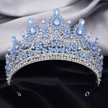 Crowns and Tiaras Jewelry Set for Women.Wedding (Gold Green) | Wedding Crown, Necklace Earrings, Princess Queen Birthday Party, Pageant Bridal, Costume Accessories - color: Opal Blue