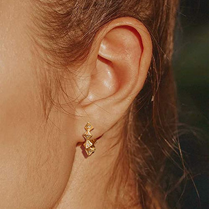 Cubic Zirconia Huggie Earrings 14k Gold Plated Tiny Earrings Small Huggie Hoop Earrings Simple Lightweight Hoops Gift for Women - color: Spike Hoop earrings