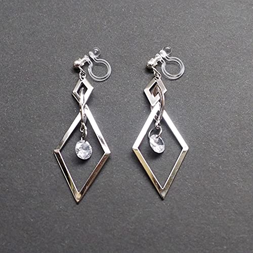Drop Cubic Zirconia Invisible Clip On Earrings for Women Not Pierced Gold Teardrop Sqaure CZ Crystal Dangle Gold Silver Comfortable Clip On Earrings Bridal Wedding Prom - color: Diamond Silver
