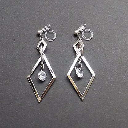 Drop Cubic Zirconia Invisible Clip On Earrings for Women Not Pierced Gold Teardrop Sqaure CZ Crystal Dangle Gold Silver Comfortable Clip On Earrings Bridal Wedding Prom - color: Diamond Silver