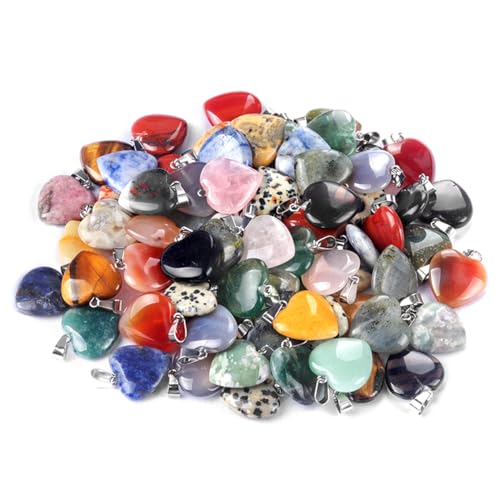 LHJ 20 Pcs Natural Stone Pendants Heart Shape Crystal Quartz Agate Charms for Jewelry Making Necklace Bracelet - color: Heart B