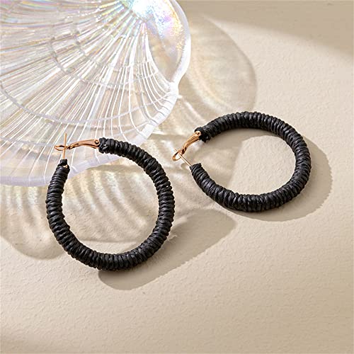 Handmade Rattan Earrings - Large Circle Braided Straw Wicker Drop Earrings - Light Weight Summer Hoops - color: F blank