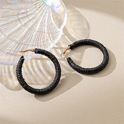 Handmade Rattan Earrings - Large Circle Braided Straw Wicker Drop Earrings - Light Weight Summer Hoops - color: F blank