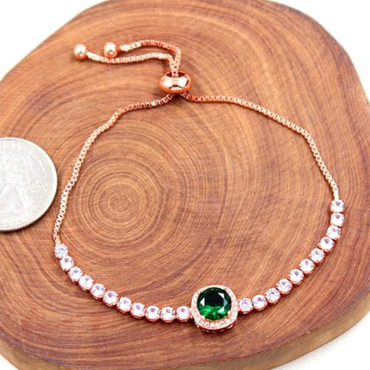 Sparkling CZ Tennis Bracelets for Women, Birthstone Slider Bolo Bracelets Trendy Birthday Valentine's Day Jewelry for Women Lady - color: Green