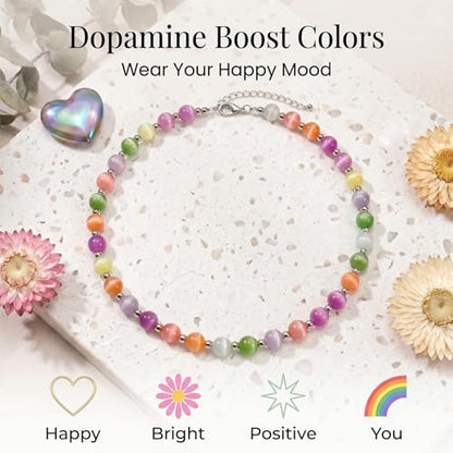 Dopamine Necklace UV Reactive Colorful Rainbow Beaded Necklace Dopamine Jewelry Set Color Changing Mood Necklaces Bracelet Earrings Summer Beach Vacation Gift for Women - color: B4：two necklace changing