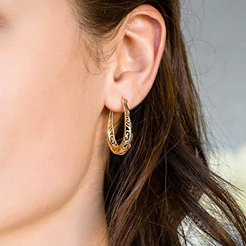 Silver Post Filigree Hoop Earrings for Women Hollow Oval Hoop Earrings | Hypoallergenic U Shaped Hoops Earring for Jewelry - color: A-14K Gold